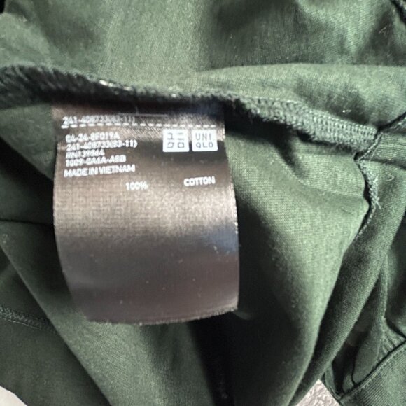 Uniqlo Womens Dark Green Mercerized Cotton Gather Half Sleeve Top Medium New - Picture 4 of 9